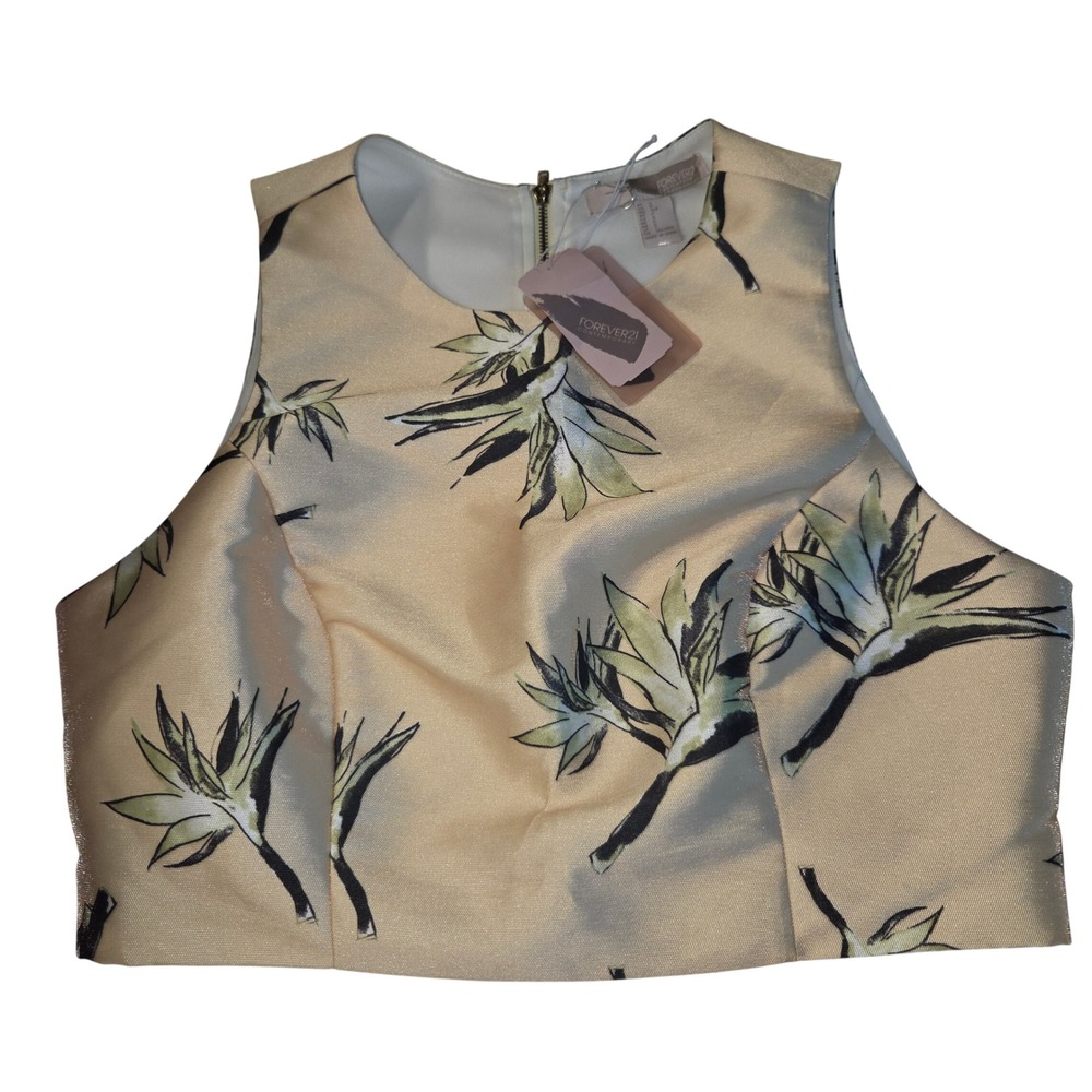 NWT Forever 21 Contemporary Crop Top Women Small Floral Bird of Paradise - Picture 7 of 11